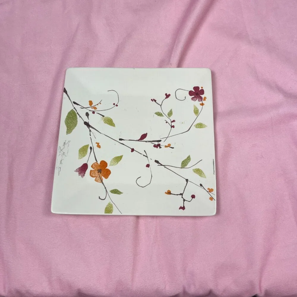 Crate and Barrel Floral Porcelain plate=
